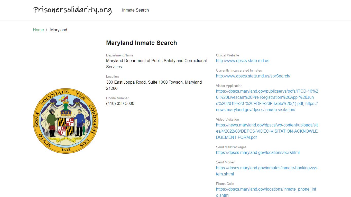 Maryland Inmate Search – Maryland Department of Public Safety and ...