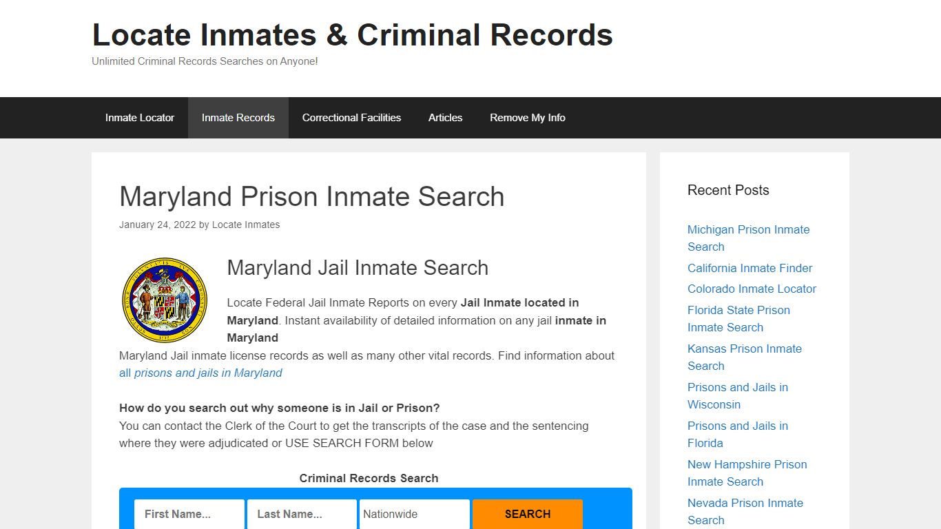 Maryland Prison Inmate Search – Locate Inmates & Criminal Records